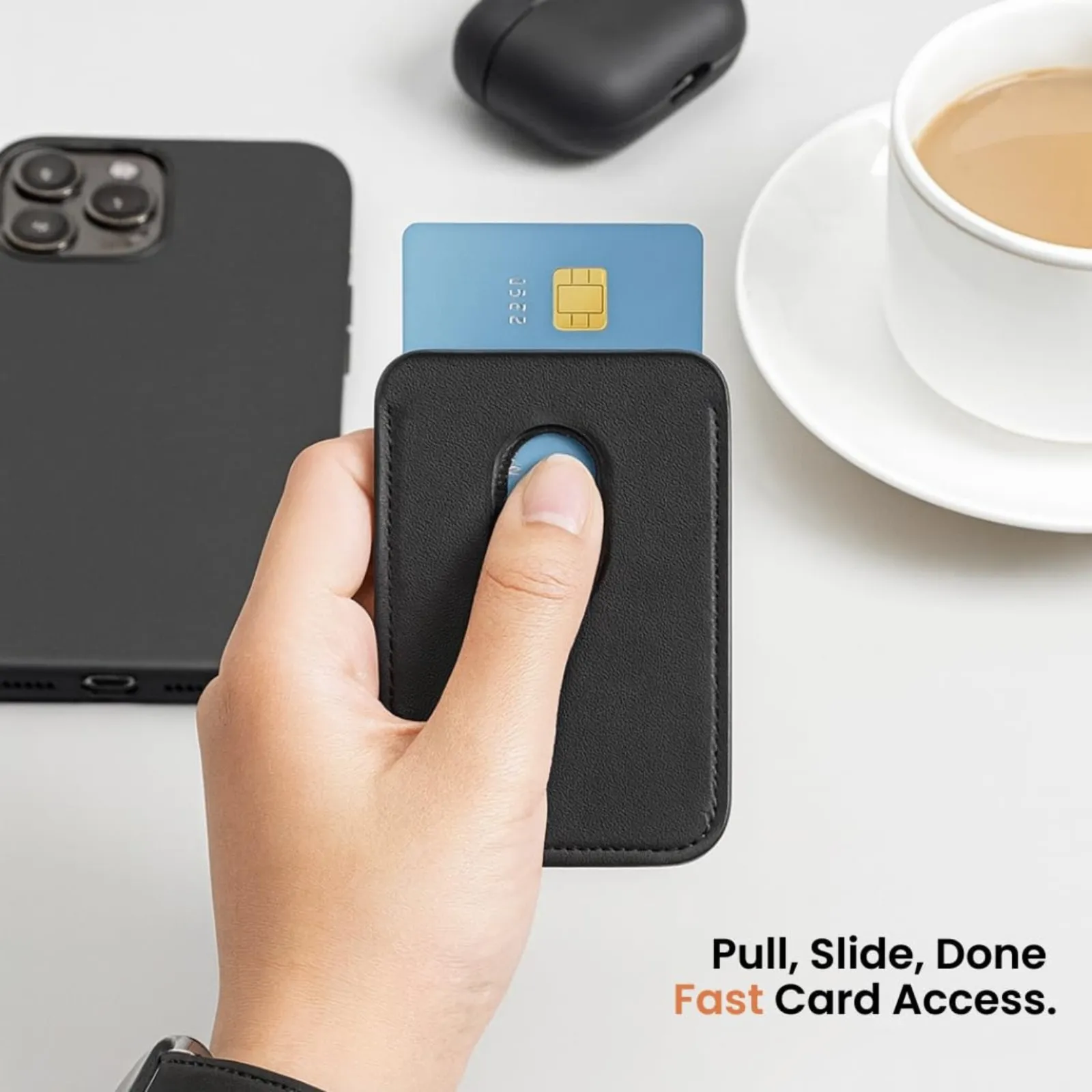 MagElite Leather Smart Wallet for iPhone - Black - Image 4