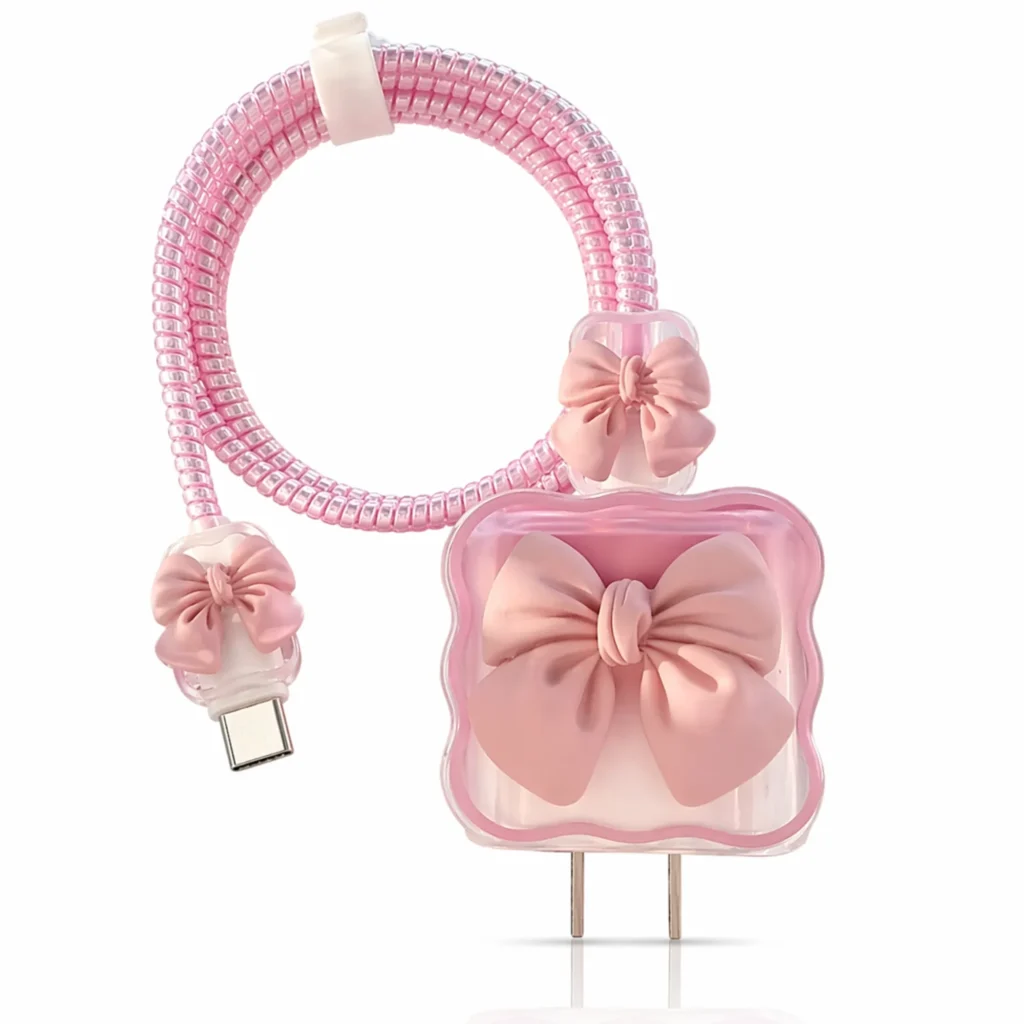 Baby Pink Bow Charger Protector for iPhone 18/20W