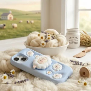 iPhone 14 Cute Girlish Stylish Sky Blue Sheep Case