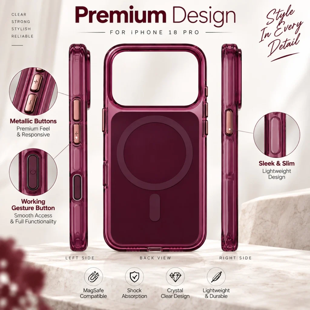 iPhone 18 Pro - Burgundy / Wine Stylish Case